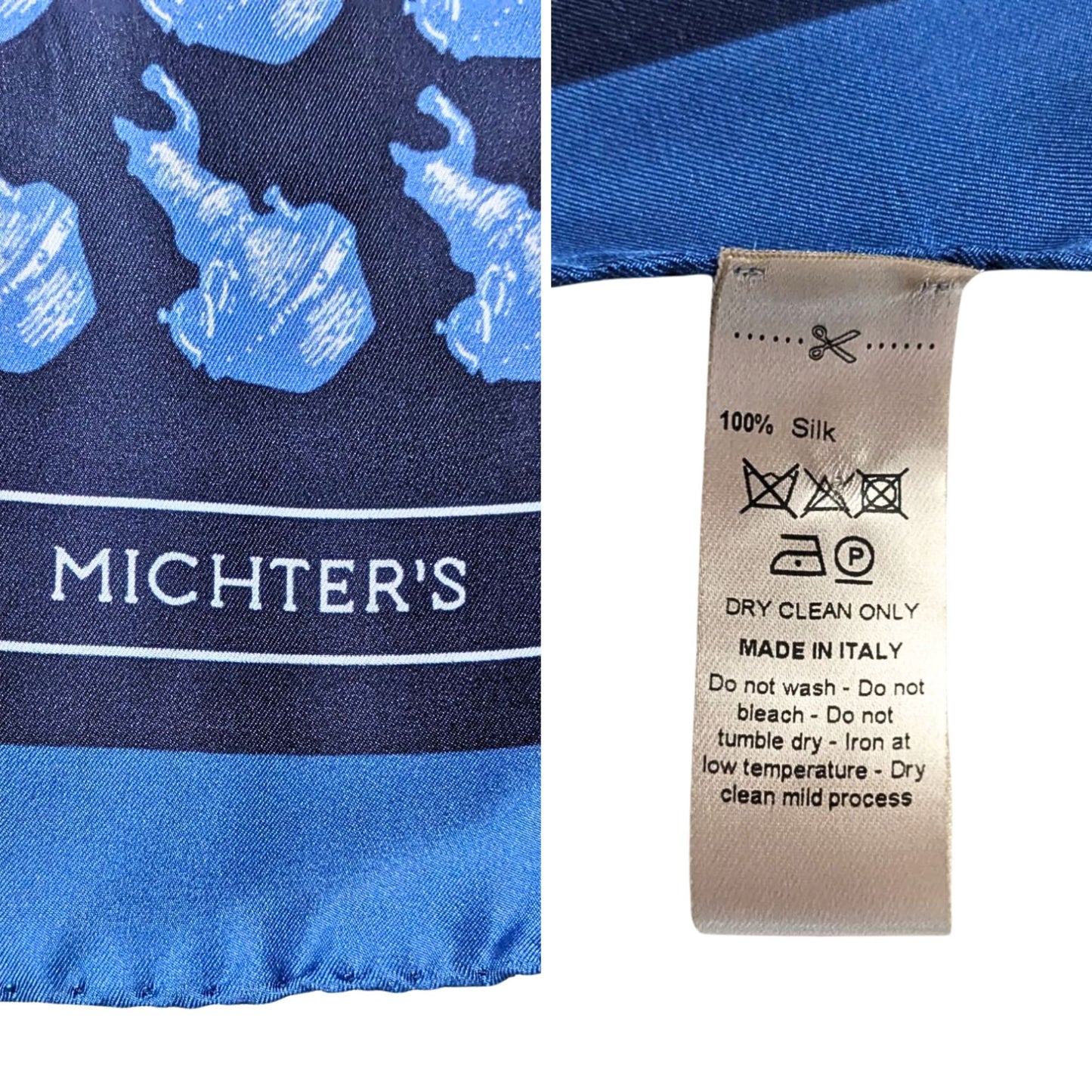 MICHTER'S DISTILLERY Gift 100% Silk Blue Whiskey Potstill Print 33" Square Scarf