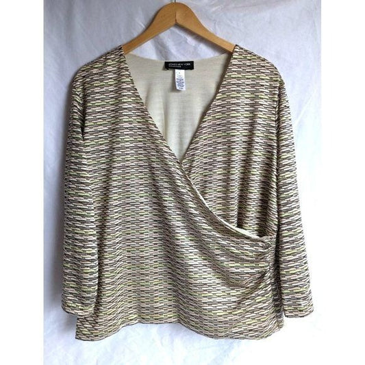 JONES NEW YORK Metallic Beige Gray Wrap Top Lined Flemish Brickwork Size XL