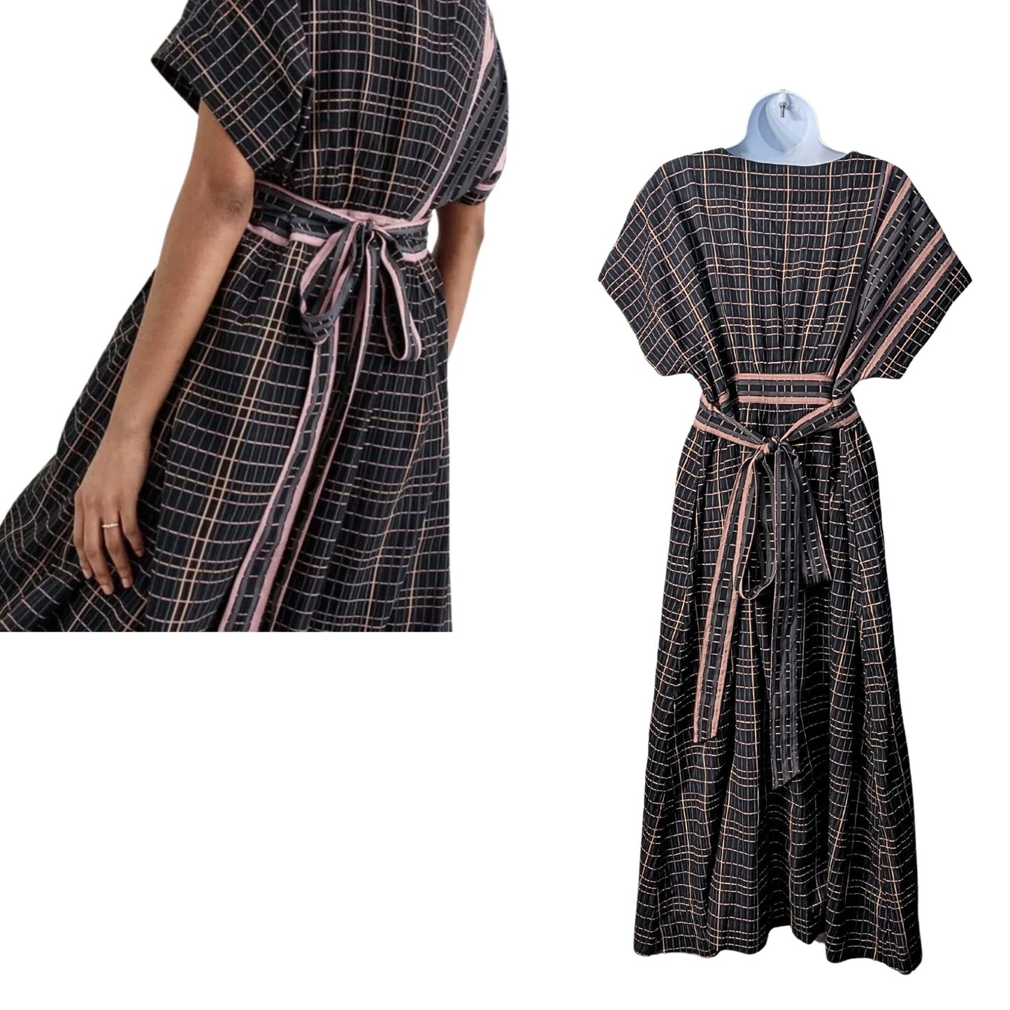 NWT HATCH Carolina Dusty Black Rose Plaid Maternity Maxi Dress Size 2/M