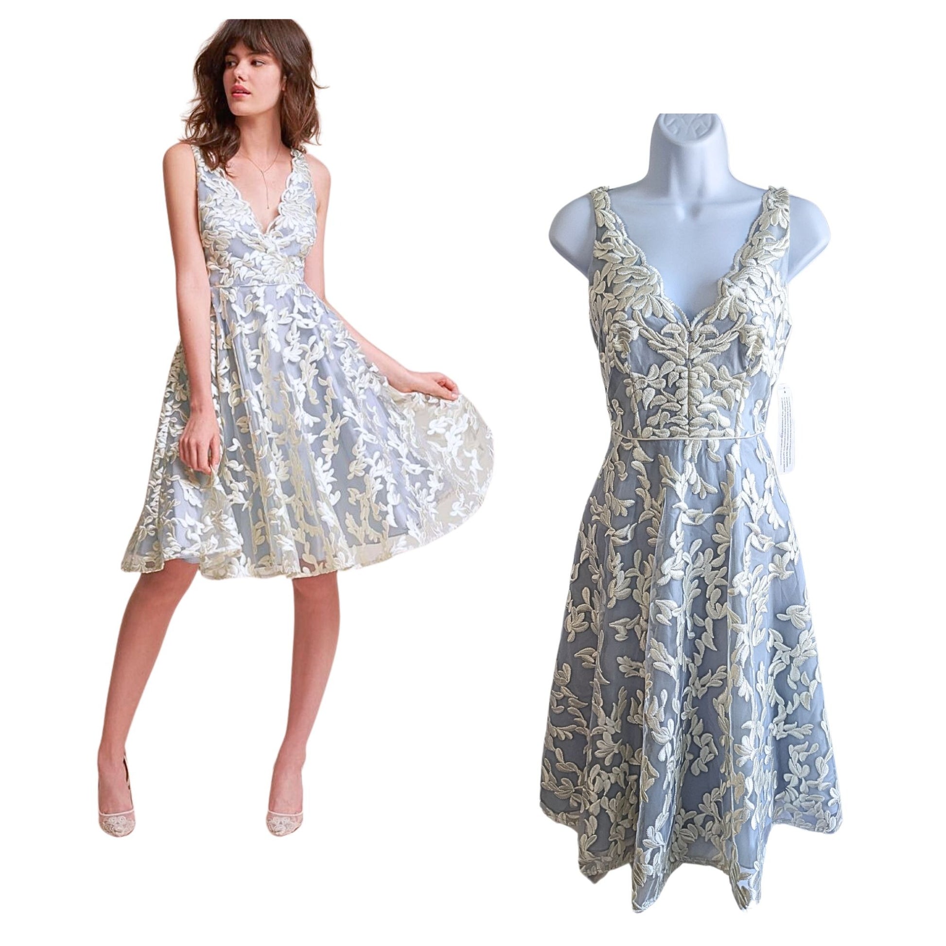NWT BHLDN Aidan Mattox Abbey Embroidered Fit & Flare DoubleV Cocktail Dress Sz 0 NWT BHLDN Aidan Mattox Abbey Embroidered Fit & Flare DoubleV Cocktail Dress Sz 0