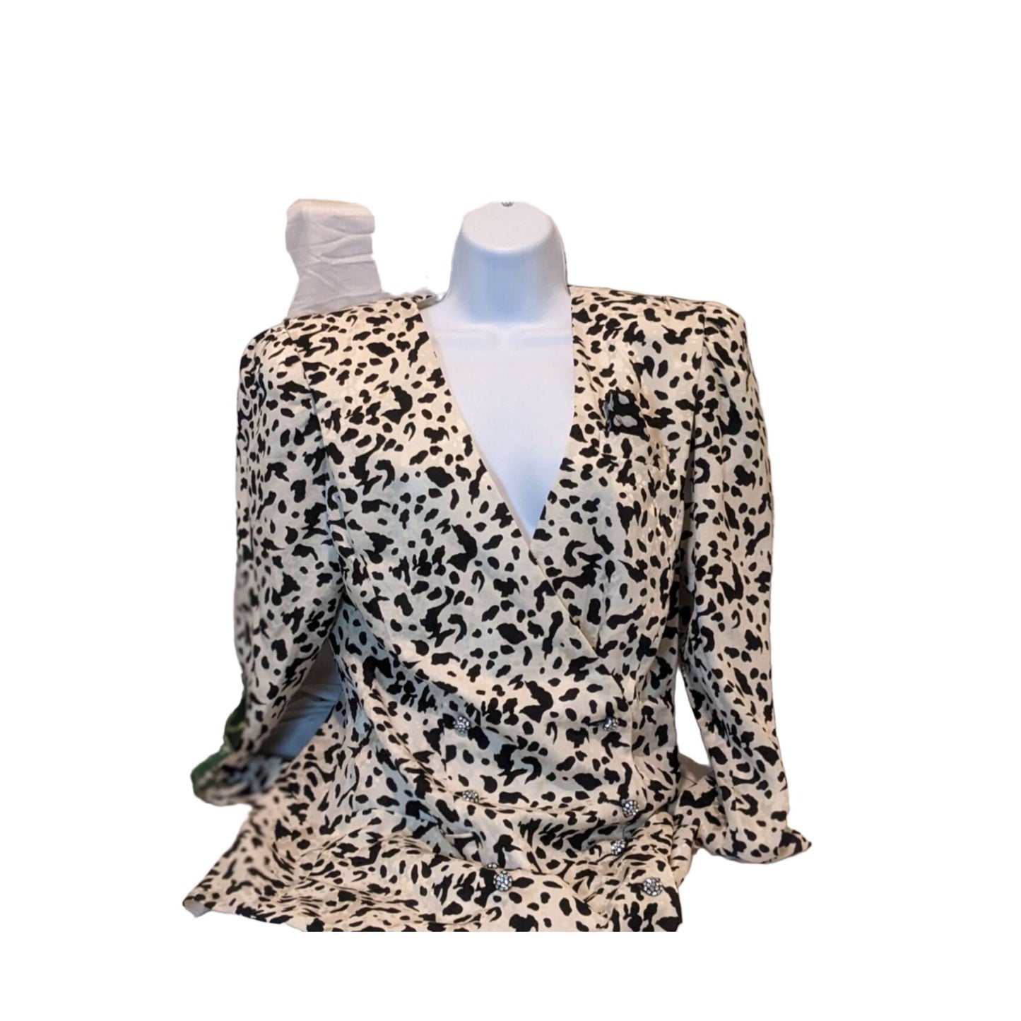 Vintage 90s LILLIE RUBIN B&W Cruella Dalmation Leopard Silk Power Blazer Size 6