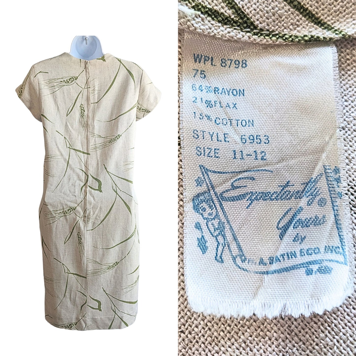 Vtg 60s EXPECTANTLY YOURS Mod Maternity Dress Flax Burlap Gunny Sack Size S/M