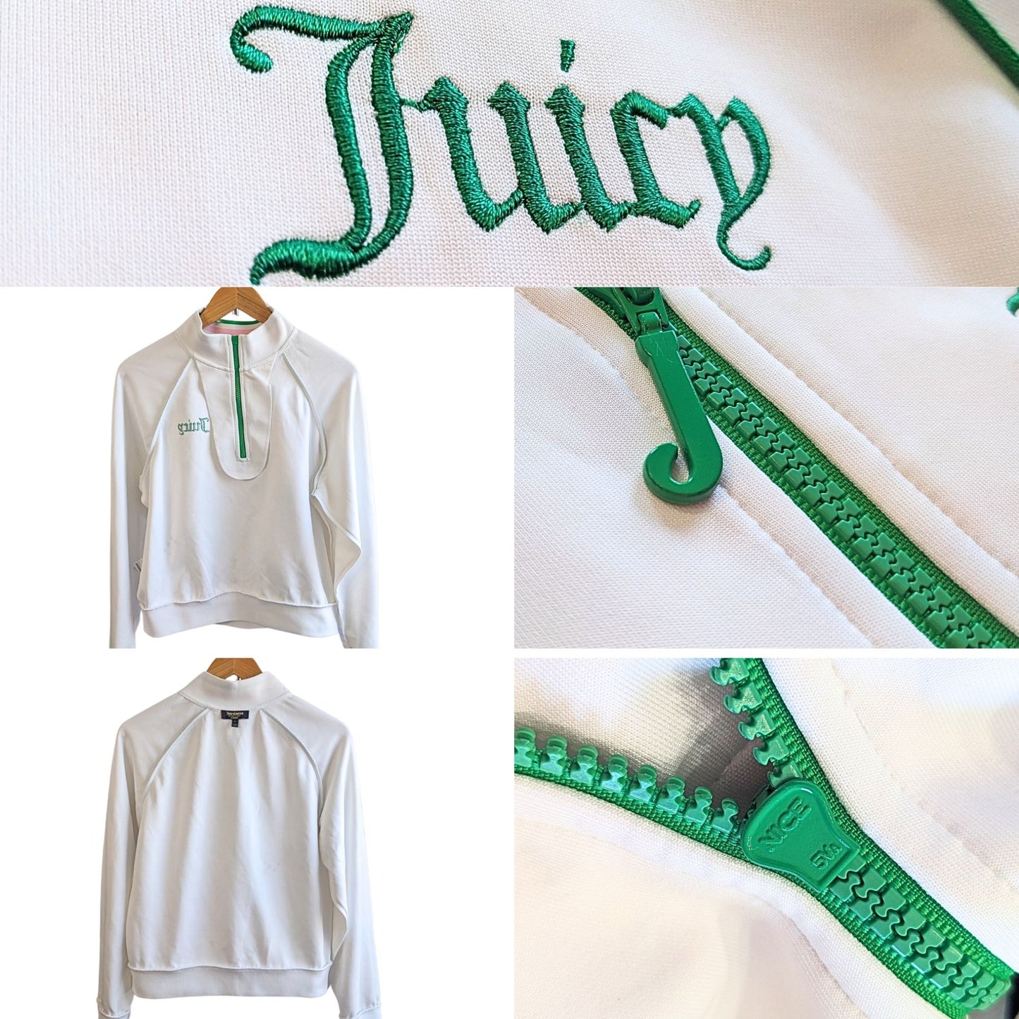 Black Label JUICY COUTURE Yacht Club White Pink Green 3 Pc Tracksuit Set Sz L