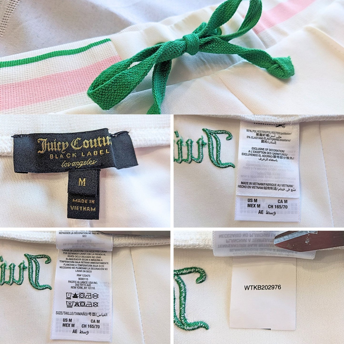 Black Label JUICY COUTURE Yacht Club White Pink Green 3 Pc Tracksuit Set Sz L