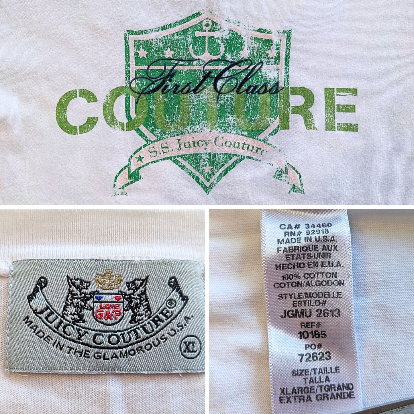 Black Label JUICY COUTURE Yacht Club White Pink Green 3 Pc Tracksuit Set Sz L