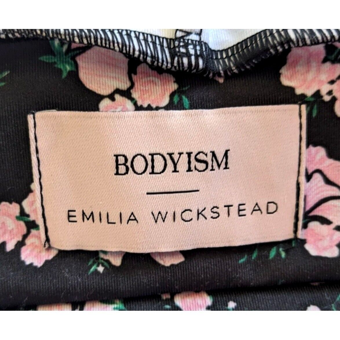 Emilia Wickstead BODYISM Liv Black Pink Floral Stretch Jersey Sports Bra Size L