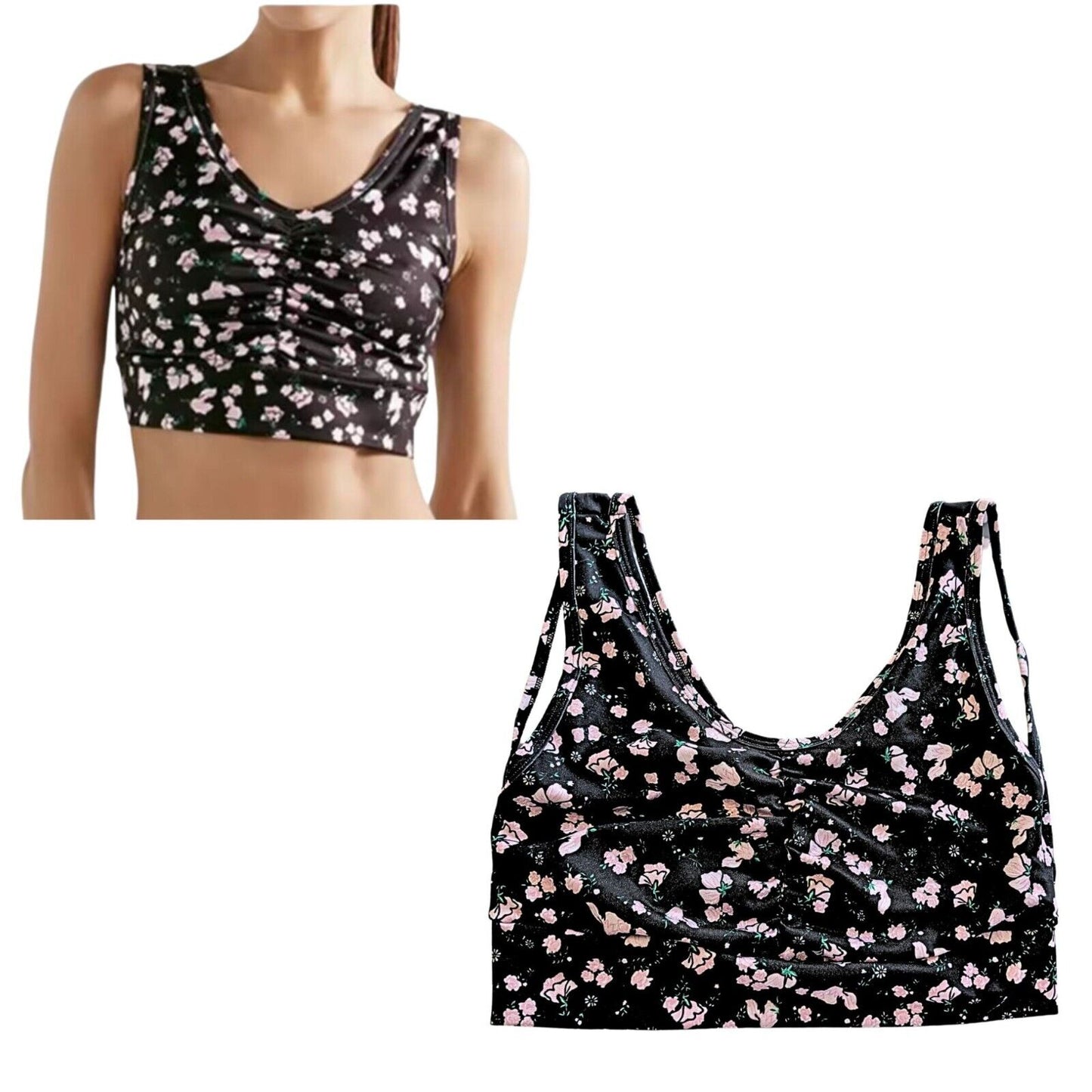 Emilia Wickstead BODYISM Liv Black Pink Floral Stretch Jersey Sports Bra Size L