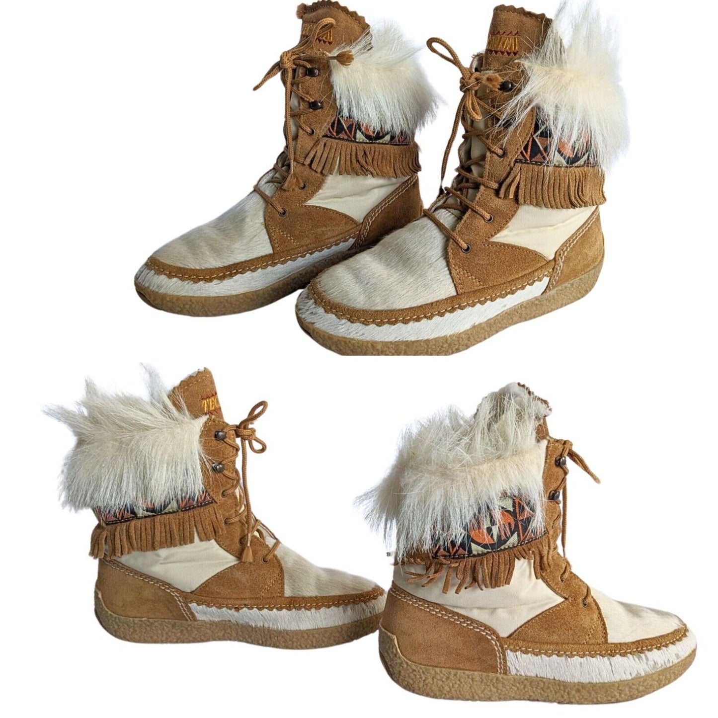 Vtg 80s TECNICA Leather/Goat Hair Navajo Apre Ski Ankle Snow Boots Size 39/8