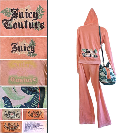 Vtg Y2K JUICY COUTURE 4pc Coral Leaf Terry Tracksuit Matching Set + Satchel Sz S