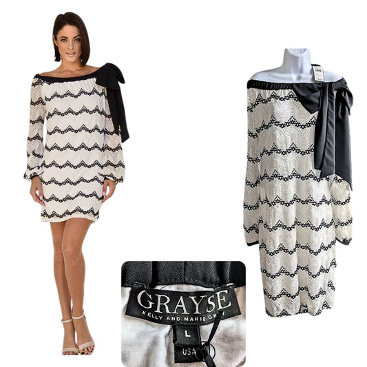 NWT GRAYSE St. John Chevron OffShoulder Wedding MOB MiniDress W1420301 Sz L $550