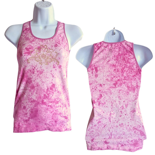 ATHLETA Pink Tank Top Tie Dye with Golden Swirl Decal Size S