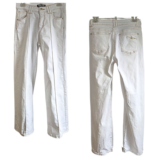 ROBERTO CAVALLI for FALABELLA Off-White & Gold Straight HighRise Jeans Size 38/2