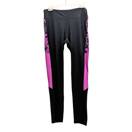 RBX Black Active Leggings w/ Violet & Fushia Neon Accent Trim Cropped Size XL