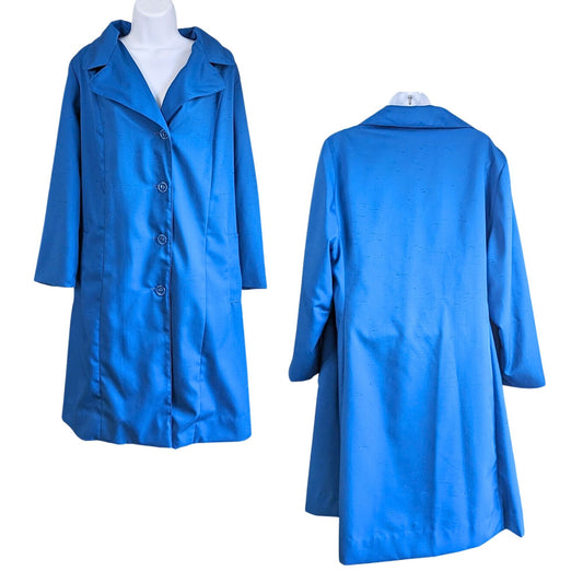 Vintage 60s/70s WEATHERBEE Cobalt Blue Single Breasted Rain Trench Coat Size ~L