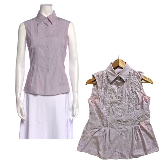 CH CAROLINA HERRERA Lavender Pinstripe Pintuck Sleeveless Button-Up Top Size 4