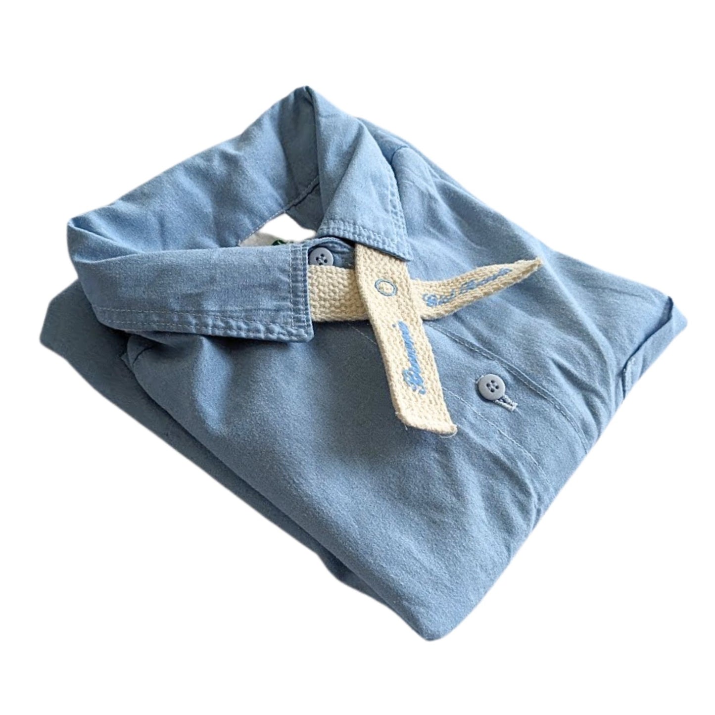 Vtg 90s/Y2K GIRL SCOUT Brownie Uniform Blue Shirt w/ Cream Snap Tie Girls Sz 12